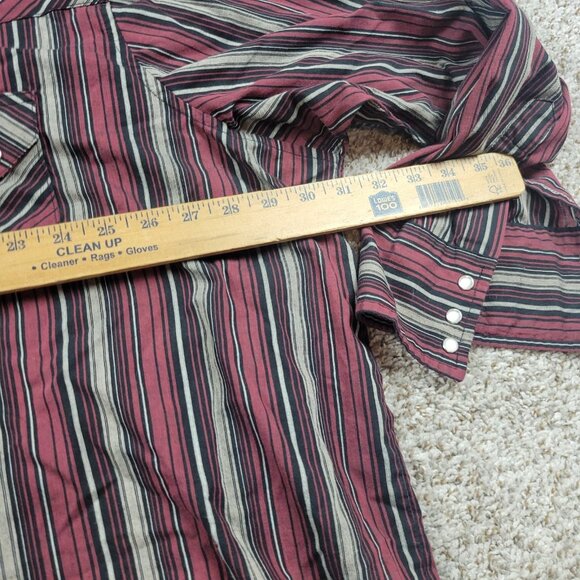 Wrangler Shirt Mens 3XL Burgundy Striped Long Sleeve Pearl Snap Western Cowboy - Picture 3 of 6